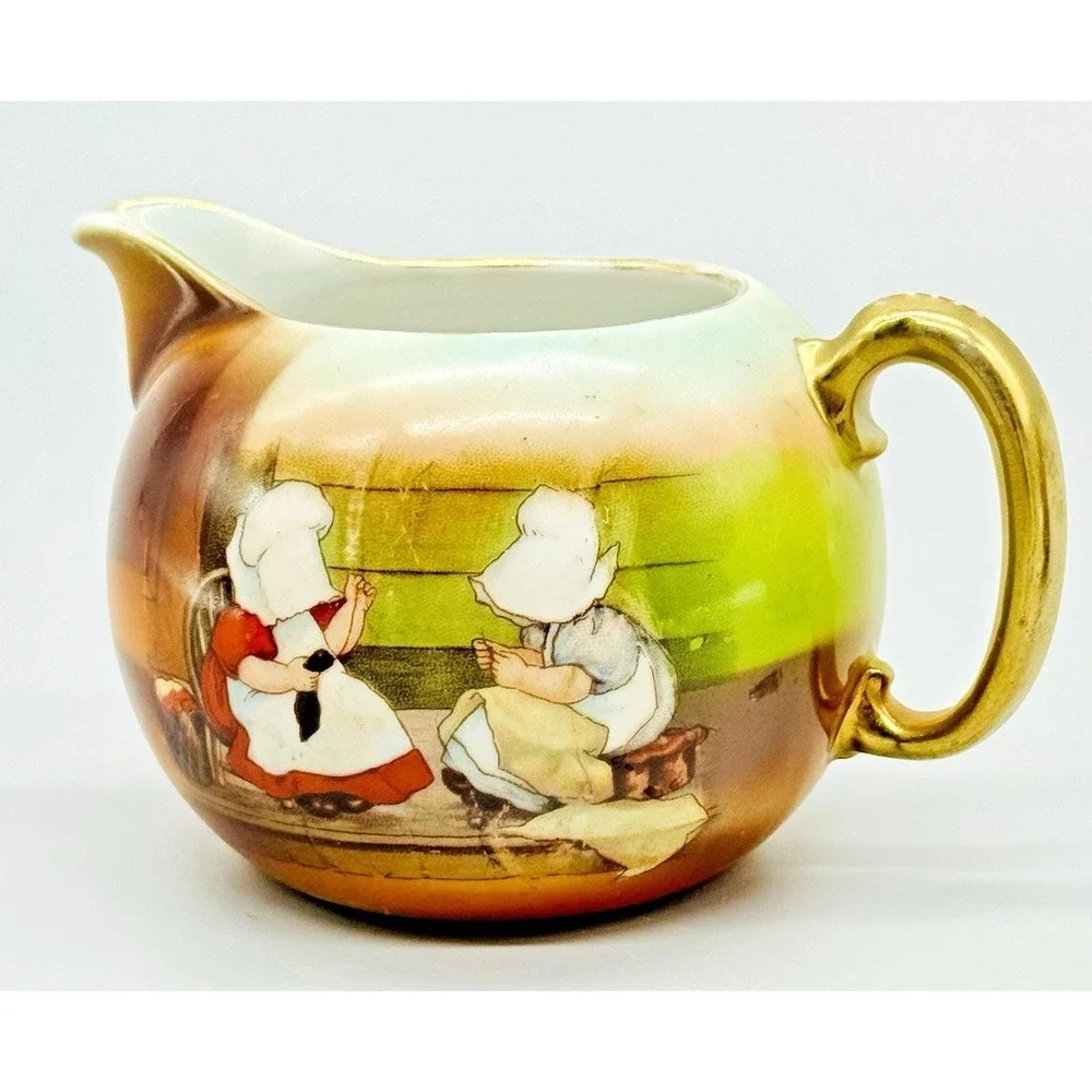 Royal Bayreuth Sunbonnet Babies Darning Sewing Child Sugar Bowl Creamer Set